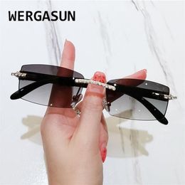 Retro Sunglasses Women Brand Designer Diamond Rimless Sun Glasses Shades Rhinestone Lens Ladies Frameless Eyeglasses295m