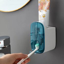 Automatic Toothpaste Dispenser Bathroom Accessories Wall Mount Lazy Squeezer Toothbrush Holder 231222