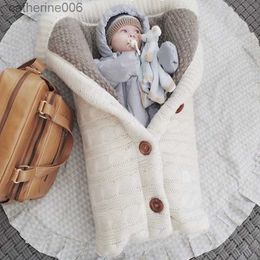 Sleeping Bags Baby Winter Warm Sleeping Bags Infant Button Knit Swaddle Wrap Swaddling Stroller Wrap Toddler Blanket Sleeping BagsL231226
