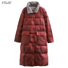 Jackets Ftlzz New Winter Women 90% White Duck Down Coat Elegant Single Breasted Double Side Long Jacket Vintage Stand Collar Pocket Coat