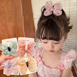 Hair Accessories Clip Floral Printed Korean Style Baby Kids Mesh Bow Hairpin Duckbill Sweet Princess Cute Bowknot