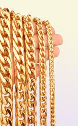 Men Women Hip Hop Golden Chains 316L Stainless Steel 6 Sides High Polished 18K Gold Plated HipHop Necklace Punk Jewelry 9mm21mm W7984558