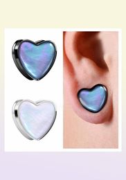 KUBOOZ Stainless Steel Heartshaped Natural Shell Ear Plugs Piercing Tunnels Earring Gauges Body Jewelry Stretchers Expanders Whol14079217