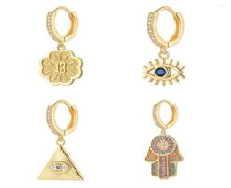 Hoop Earrings Religious Evil Blue Eye Dangle Earring For Women Jewellery Flower Hand Copper Pave CZ Fashion Accessories7004523