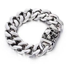 20mm Heavy Gothic Gold Men's Bike Biker Chain Skeleton Skull Bracelets Punk Rock Hiphop Silver 316L Stainless Steel Cuban Cur266m