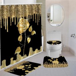 Waterproof Shower Curtain Set with 12 Hooks Toilet Covers Seat Bath Mats for Bathroom non slip Rug carpet Windows 231225