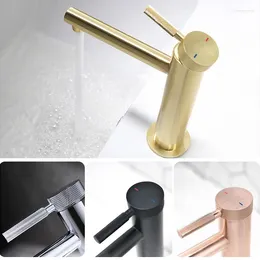 Bathroom Sink Faucets Brushed Gold Brass Basin Faucet Slim Handle And Cold Water Single Hole
