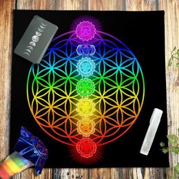Cloth Table Cloth Seven Chakras Velvet Tarot Tablecloth Flower Of Life Pagan Altar Metatron Cube Oracle Card Pad Witchcraft Astrology 49