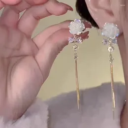 Stud Earrings Korean Style White Rose Flowers For Women Luxury Zircon Flower Butterfly Leaf Tassel Earring Wedding Party Jewellery