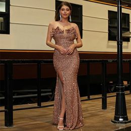 Casual Dresses Elegant Female Clothing Strapless High Split Ruffle Sequined Backless Party Cocktail Prom Evening Long Maxi Dress For Women