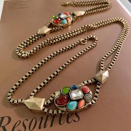 Necklaces European and American retro old natural stone double layer necklace