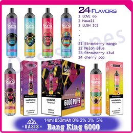 Authentic Bang King 6000 Disposable Vape pen 14 ml Prefilled Pod 850mAh Rechargeable Battery Puffs 6K E Cigarette 24 Flavors Available