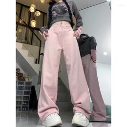 Women's Jeans WCFCX STUDIO Pink High Waisted Wide Leg Baggy Pants Streetwear Trousers Y2k Fashion 2023 Women Denim Straight