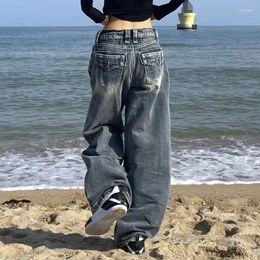 Women's Jeans High Waisted Woman Street Vintage Washed And Distressed Baggy Women Casual Wide Leg Trousers