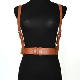 Sexy Punk PU Leather Belts For Women Brown Black Slim Body Bondage Cage Sculpting Harness Waist Belt Straps Suspenders291E