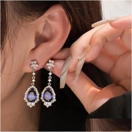 Dangle Chandelier Earrings Lokwan 925 Sterling Sier Inlaid 8 12Mm Drop Shaped Tanzan Sapphire Womens Luxury Banquet Senior Jewelry Del Ots1L