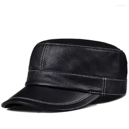 Ball Caps Trendy Lambskin Leather Flat Top Hat Men Single Korean Fashion Panelled White Stitch Casual Duck Tongue Cap Male Trucker Hats