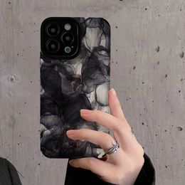 Spilling Ink Arts Marbled Pattern Phone Case For iPhone 11 12 13 14 15 Pro Max 14 15plus X XR XS Max 7 8 Plus Black White Shell Cases Cover 30pcs