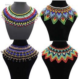 Pendant Necklaces African Tribal Ethnic Colourful Beads Choker Necklace Boho Indian Bride Bib Collar Egyptian Nigeria Statement Neck Chains JewelryL231225
