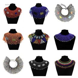 Pendant Necklaces African Ethnic Colorful Bead Bib Choker Necklace for Women Indian Tribal Festival Party Wedding Collar Nigeria Statement JewelryL231225