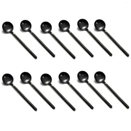 Coffee Scoops Mini Dessert Spoons Black Plated Teaspoons Frosted Handle For Tea Ice Cream Cake Set Of 12