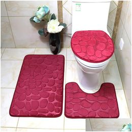 Badmattor 3st/set Mat Flanell Anti Slip Absorberande Badrum Kullerstongolv Toalettlock Er D Contour Foot Pad Soft Rugs Mattan Hine Dhqnk