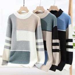 Men's Sweaters Crewneck Men Colour Block Knitted Clothing Patchwork Pullover Jumpers