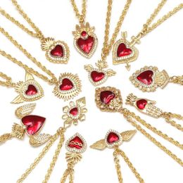 Pendant Necklaces Cute Heart Charms Necklace For Women Gold Colour Red Love Collares Long Copper Chains Excellent Quality Jewellery Gifts