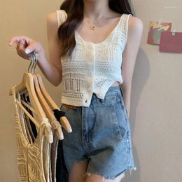 Women's Tanks Knitted Round Neck Women T-shirt Sexy Sleeveless Camisole Crop Top Loose Vest N7YE