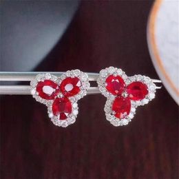 Natural Real Ruby Or Tourmaline Flower Stud Earring Per Jewellery 0 35ct 6pcs Gemstone 925 Sterling Silver Fine J21424229r