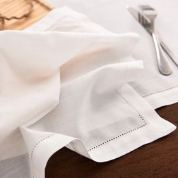 12PCS White Hemstitched Table Napkins For Party Wedding Home Cocktail Napkin Cloth Linen Cotton Dinner 231225