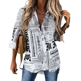 Women's Blouses Grunge Spaper Loose Blouse Black And White Streetwear Oversized Womens Long-Sleeve Office Work Shirts Autumn Clothes