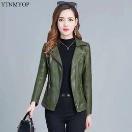 YTNMYOP Women Leather Jackets 5XL Army Green Faux Coat Female Clothing Casual Outerwear 231225