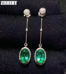 ZHHIEY Natural Emerald Earrings Genuine Solid 925 Sterling Silver Drop Earrings Real Emeralds Gemstone For Women Fine Jewellery CJ194438089