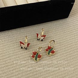 Stud Earrings Light Luxury Creative Fashion Gold Color Butterfly Flower Copper Elegant Happy For Women Harajuku Aesthetic Accessories