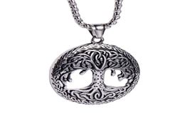 Mens HipHop Pendant Necklaces Classic Nordic Viking Round Hollow Peace Life Friendship Tree Cast Stainless Steel Jewelry9339171