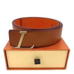 Men Designers Belts Classic fashion luxury casual letter L smooth buckle womens mens leather belt width 3 8cm with orange box327K
