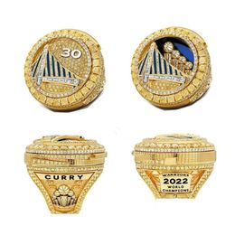 Three Stone Rings 2022 Curry Basketball Warriors Team Championship Ring With Wooden Display Box Souvenir Men Fan Gift Jewellery Drop De Dhtq3
