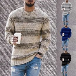 Men's Jackets Fall/Winter 2023 Striped Sweater Men Slim Fit Round Neck Long Sleeve Knit Top Mens