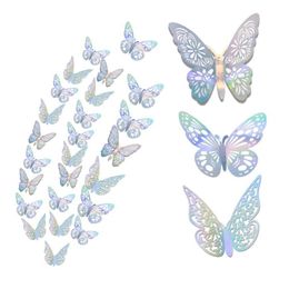 Wall Stickers 36Pcs/Lot 3D Hollow Butterfly Wall Sticker Butterflies Decals Diy Birthday Party Cake Decorations Removable Stickers Wed Dhhfg