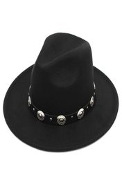 Fashion Men Women Wool Blend Panama Hat Derby Cap Outdoor Wide Brim Church Sombrero Godfather Cap Black Belt4731020