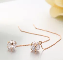 Dangle Earrings CZ Square Cube Ball Drop Slim Box Chain Threader Through Long For Women Girls Wedding Jewelry Aros Aretes