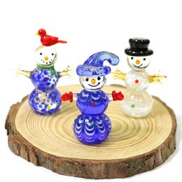 Cute Murano Glass Snowman Miniature Figurines Craft Ornaments Festival Christmas Year Gifts For Kids Home Decor Collection 231222