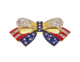 10 Pcs/Lot American Flag Brooch Crystal Rhinestone Bow-knot Shape 4th of July USA ic Pin2141947