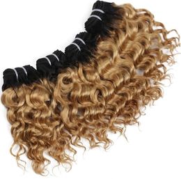 Hair Wefts Deep Wave Human Hair Bundles Ombre 1B27 Remy Brazilian Curly Hair Short Bob Style Two Tone Honey Blonde Weave 2210317252200