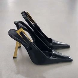 black patent Leather square pointed toe Slingback Pumps shoes stiletto Heels sandals10.5cm women's Luxury Designer Dress buckle Evening