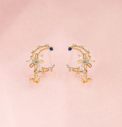 2021 Spring New Design Fashion Girl Jewellery Rose Gold Colours Dainty Blue CZ Flower Cute Lovely Moon Shape Butterfly Drop Earring2357430