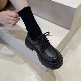 Lady Dress Shoes British style thick soled small leather shoes for women in spring and summer black JK single sponge cake loafers Instagram trend