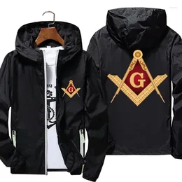 Men's Jackets Mens Bomber Hooded Mason Masonic Freemasonry Architecture Symbol Pilot Thin Windbreaker Sunscreen Skin Cycling Jacket