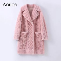 Jackets Aorice Women Winter Real Wool Fur Coat Oversize Female Warm Jacket Real Sheep Shearing Fur Coats Lady Jacket Overcoat Ct133